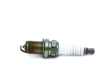 old burned spark plugs isolated on white background