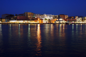 The old port in evening in city of Chania, Crete.