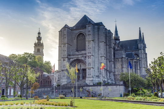 Saint Waltrude Church In Mons, Belgium.