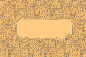 Greeting card with city pattern and a window for text