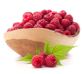 raspberries in wooden bowl