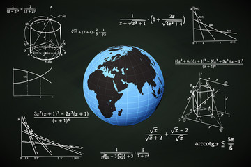 Africa world globe on blackboard with math calculations vector
