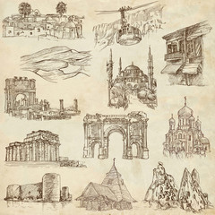 Famous places and Buildings (set no. 10, old paper)