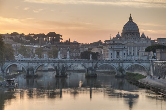 Ponte Sant'Angelo (Bridge of Hadrian) in Rome, Italy,