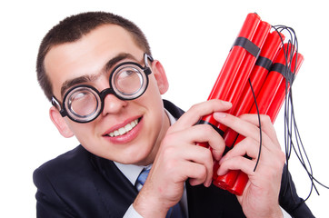 Businessman with dynamite isolated on white