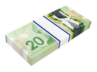 Obraz na płótnie Canvas Canadian dollars money isolated on white background.