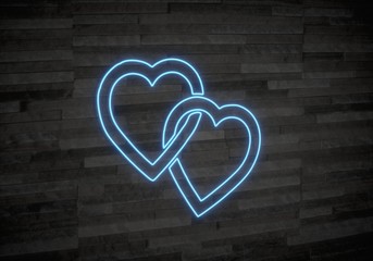 3d graphic of a stylish two hearts sign on classy stone wall