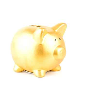 gold piggy bank isolated white background