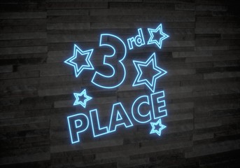 3d graphic of a exclusive 3rd place label on classy stone wall