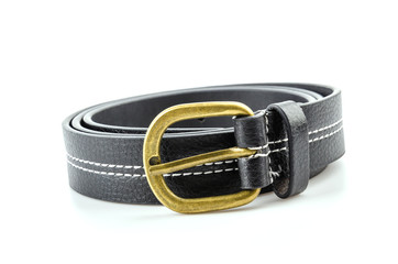 Black leather belt isolated white background