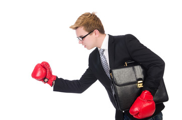 Young businessman boxer isolated on white