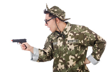 Funny soldier isolated on the white