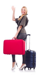 Woman ready for summer holiday isolated on white