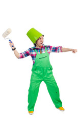 Funny painter isolated on white