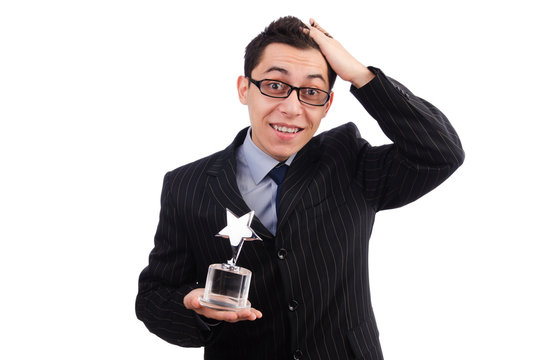 Funny Guy Receiving Award On White