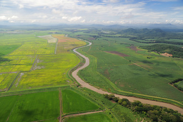 Fototapeta na wymiar Aerial view of farm fields in Costa Rica