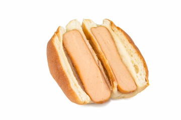 Slice sausage buns isolated on white background