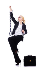 Businesswoman with chain isolated on the white