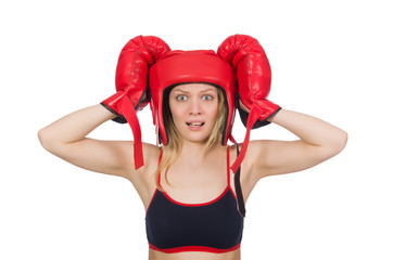 Woman boxer on white background