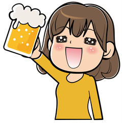ビールで乾杯する女性