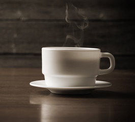 Coffee cup on wooden table