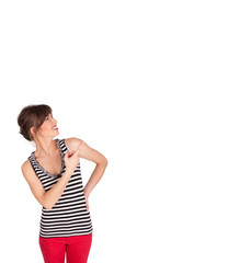 Young lady gesturing with copy space