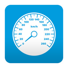 Etiqueta tipo app azul simbolo velocimetro
