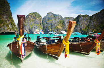 Thailand ocean landscape with traditional ship
