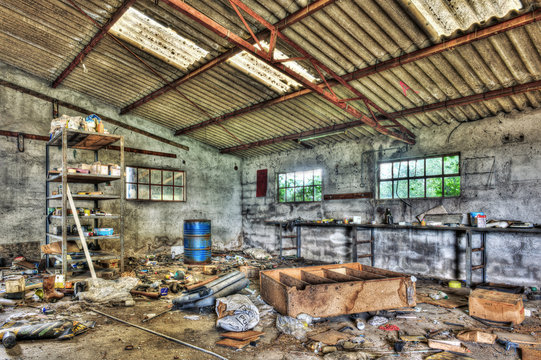 Messy abandoned workshop