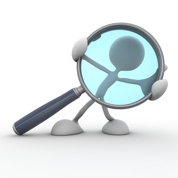 3d character holding a magnifying glass