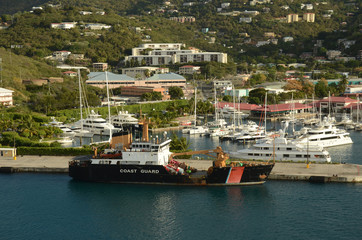 Coast Guard ship near island