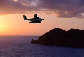 Fotobehang Seaplane over exotic island © icholakov