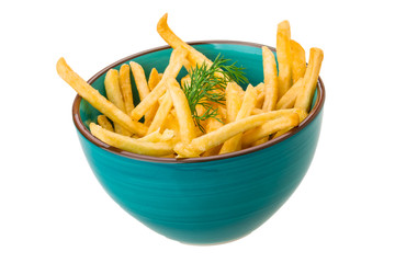 French fries on white background