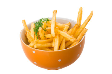 French fries on white background