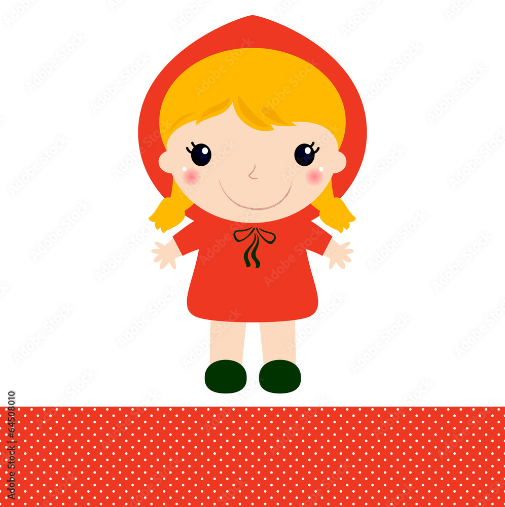 Wall mural Cute Red riding hood isolated on white