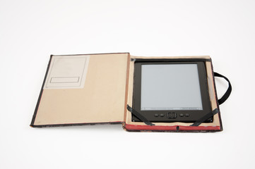 E-book reader in a case made of an old book