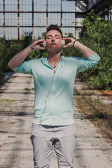 Pretty short hair girl in an abandoned factory