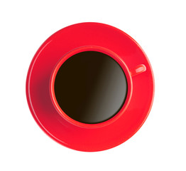 red cup with black coffee isolated on white