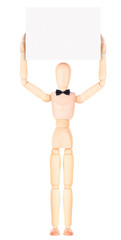 wooden Dummy businessman with empty banner