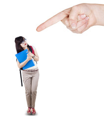 Anxious student having scolded