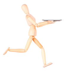 wooden Dummy waiter with empty silver tray