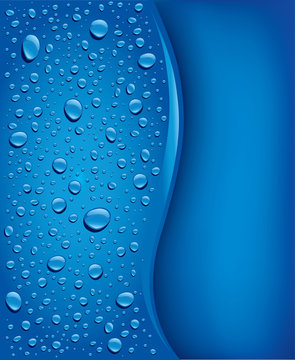 banner with water drops on blue background