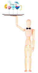 wooden Dummy waiter with cocktail on tray