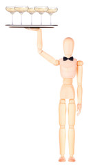 wooden Dummy waiter with champagne on tray