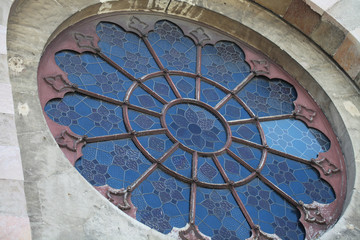 Stained glass window of Sirkeci train station in Istanbul.