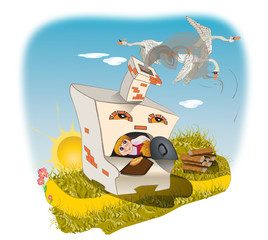 The girl in an oven and geese