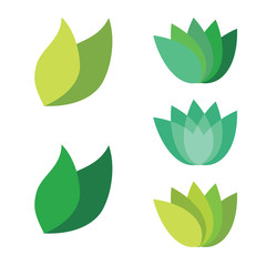 Leaf Pair Icon Vector Illustrations on Both Solid