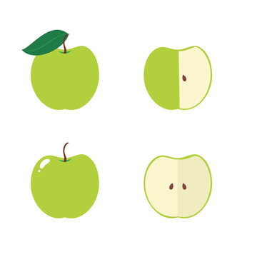 Apple, apple core, bitten, half vector icons