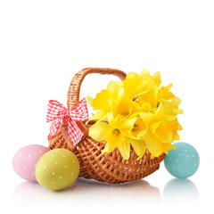 Daffodils with easter eggs