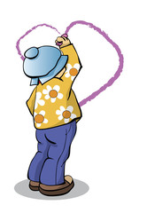 The boy draws heart